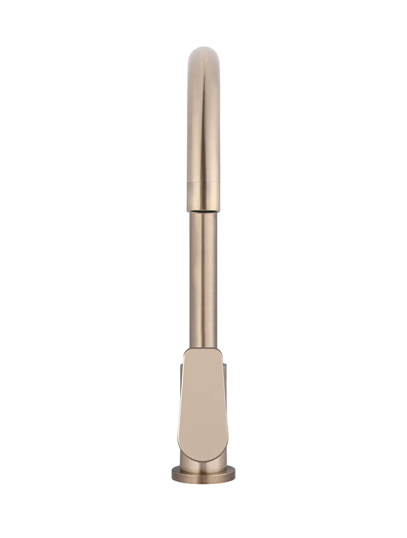 Meir Round Gooseneck Kitchen Mixer Tap with Paddle Handle Champagne