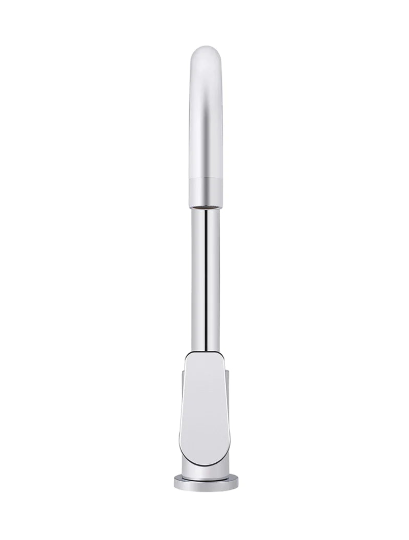 Meir Round Gooseneck Kitchen Mixer Tap with Paddle Handle Polished Chrome