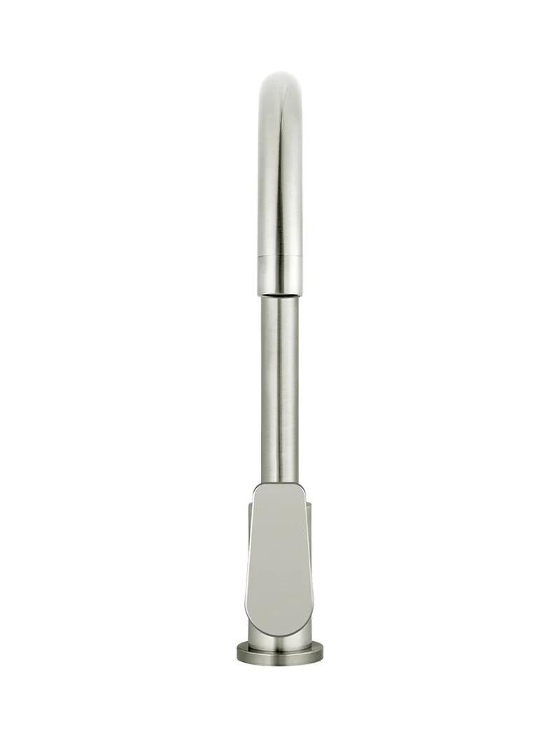 Meir Round Gooseneck Kitchen Mixer Tap with Paddle Handle Brushed Nickel