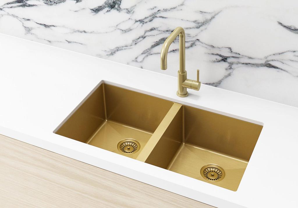 Meir Double Bowl PVD Kitchen Sink 760mm - Brushed Bronze Gold