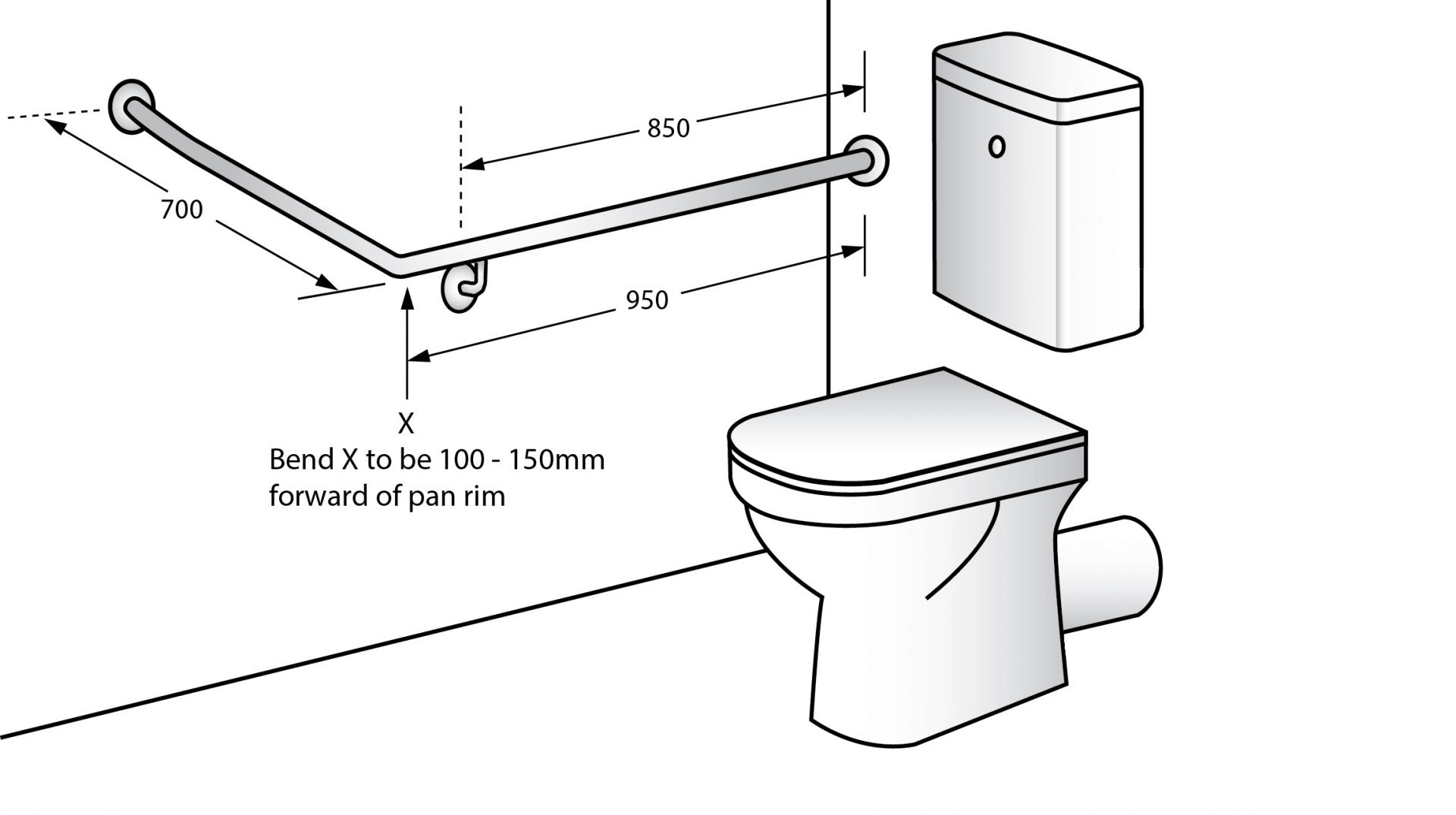 Metlam 30° Flush Mount Rear/side Wall Lh & Rh
