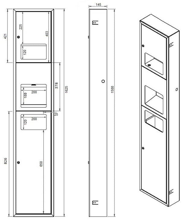 Metlam Surface Mount Paper Towel Dispenser, Hand Dryer & Waste Unit