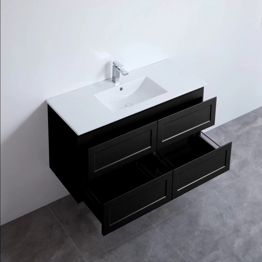 Matte Black Fremantle 1200 Four Drawers Wall Hung Vanity