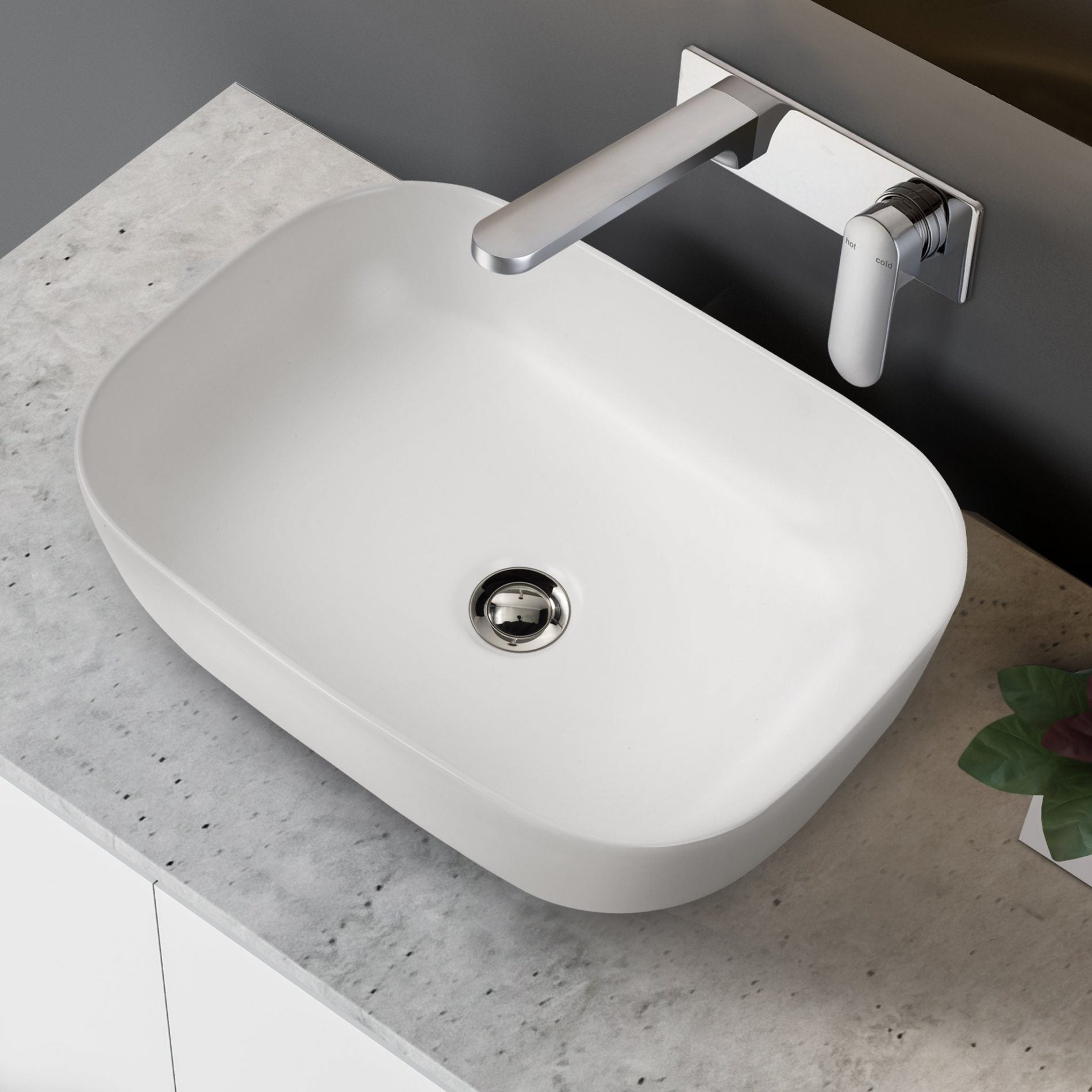 Ovia 610x400x150mm Matte White Rectangle Counter Top Basin