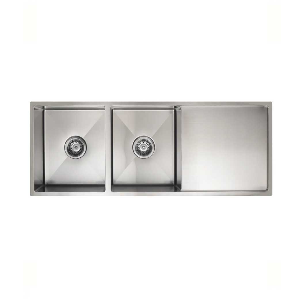 Meir Lavello Kitchen Sink - Double Bowl with Drainboard 1160mm x 440mm - Brushed Nickel