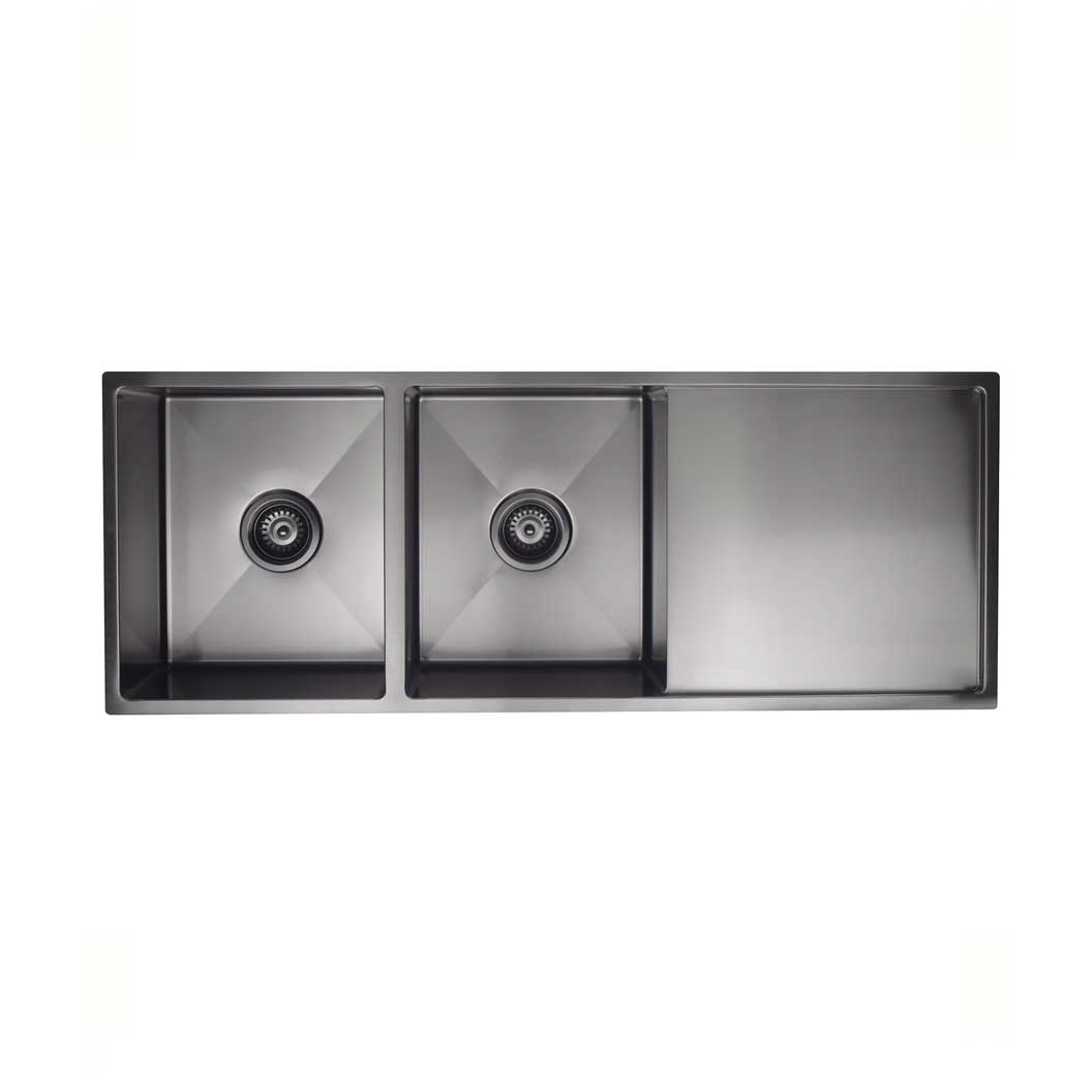Meir Lavello Kitchen Sink - Double Bowl with Drainboard 1160mm x 440mm - Gunmetal Black