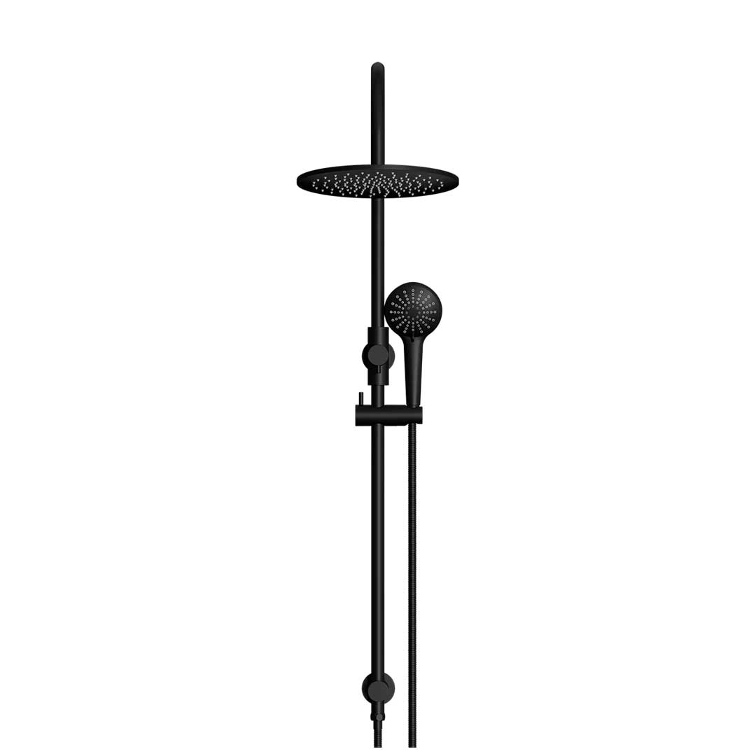 Meir Round Gooseneck Shower Set with 300mm Rose, Three-Function Hand Shower Matte Black