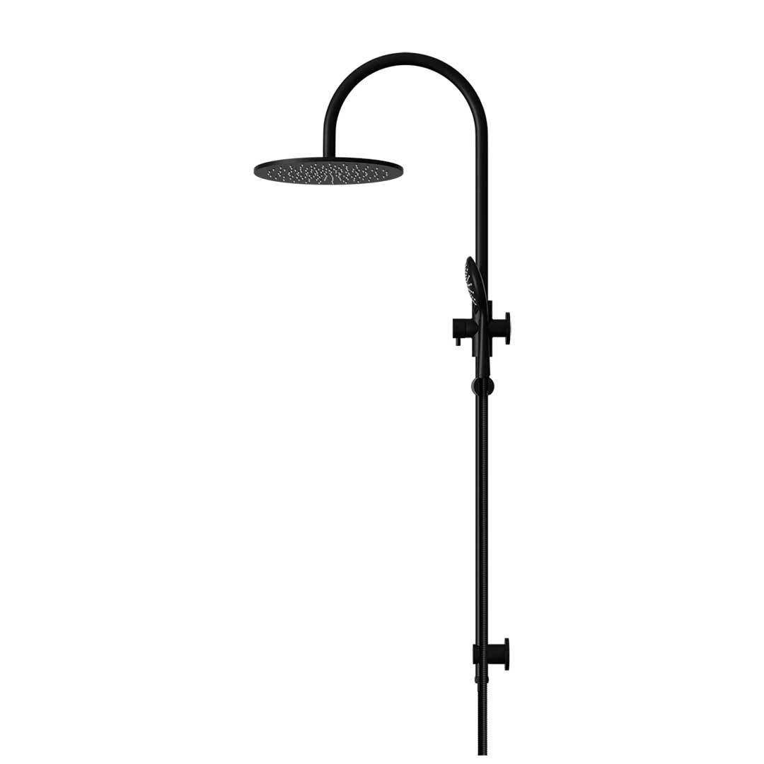 Meir Round Gooseneck Shower Set with 300mm Rose, Three-Function Hand Shower Matte Black