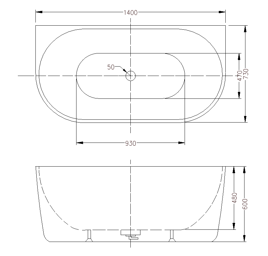 1400mm Ovia Back to Wall Bath Tub
