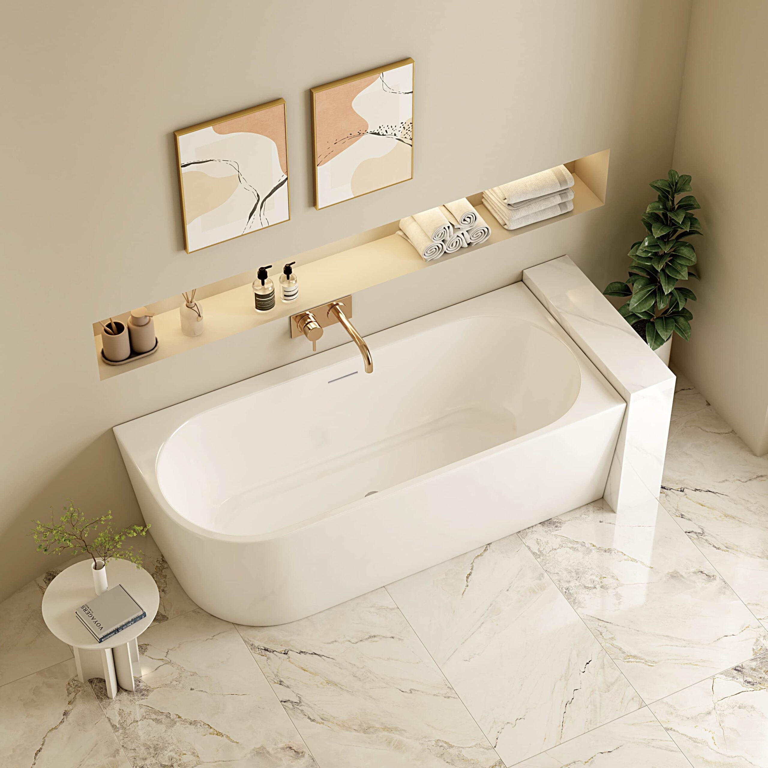 Ovia Nova 1500mm Right Hand Corner Bath Tub Gloss White