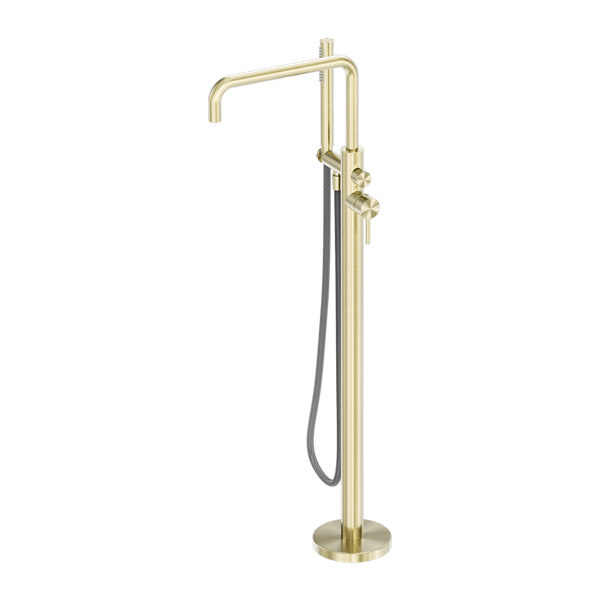 Nero Zen SS316L Freestanding Bath Mixer With Outdoor Shower Hose Brushed Gold