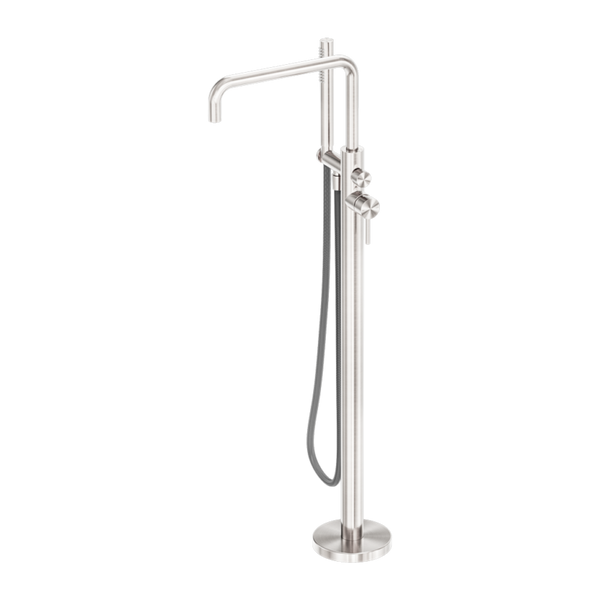 Nero Zen SS316L Freestanding Bath Mixer With Outdoor Shower Hose Brushed Nickel