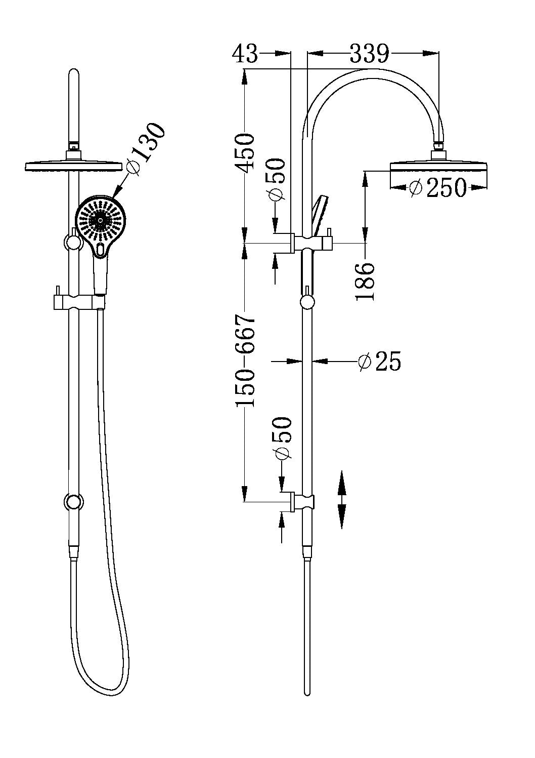 Nero Mecca Twin Shower 2 in 1 with Opal Shower Gun Metal