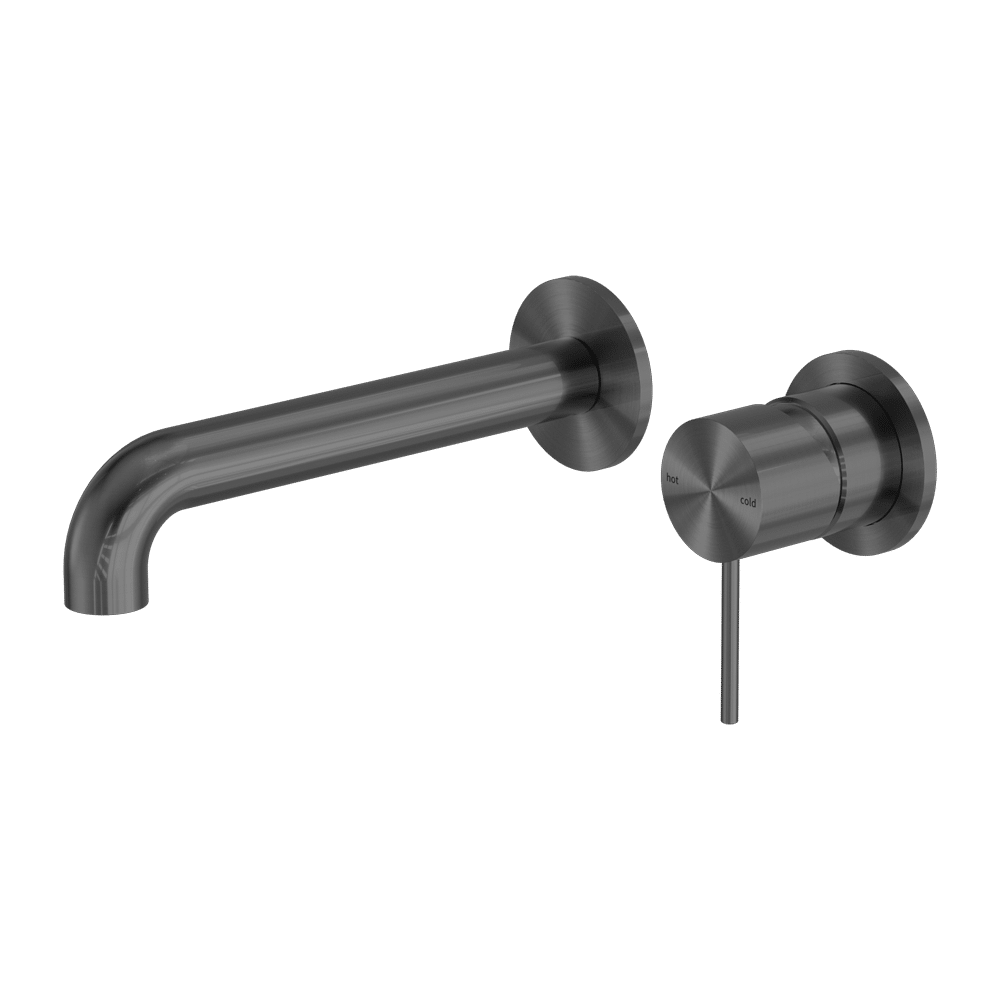 Nero Mecca Wall Basin Mixer Separate Back Plate 185mm Spout Handle Down Gun Metal