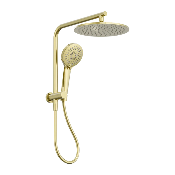 Nero Mecca 2 In 1 Twin Half Shower Rail Set with 250mm Shower Head - Brushed Gold