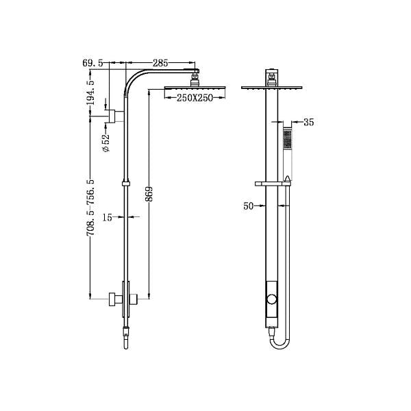 Nero Rain Shower Square Single Hose Set 2 in 1 Shower Matte Black