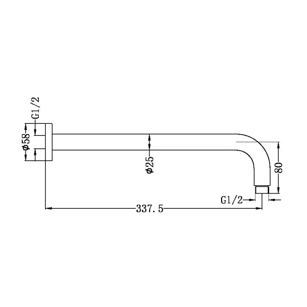 Nero Round Wall Shower Arm 330mm Brushed Nickel