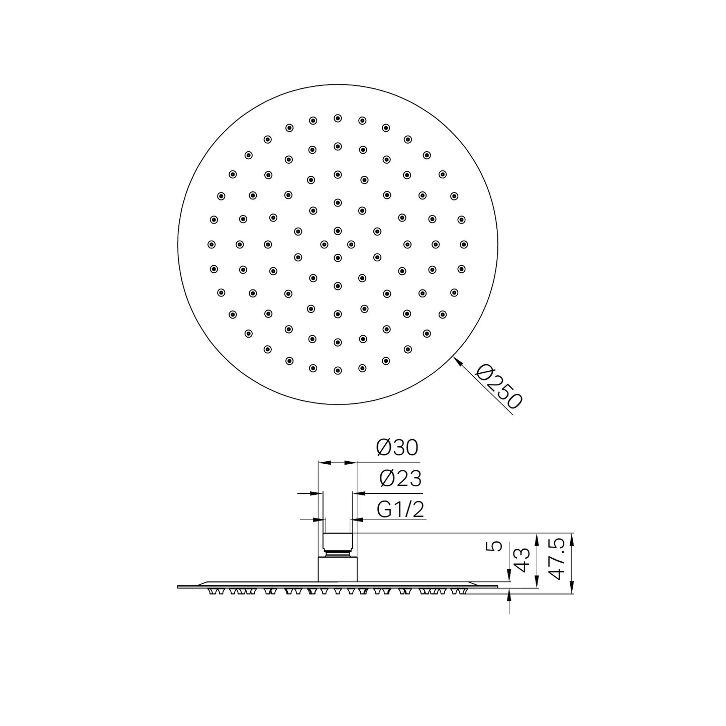 Nero Round Shower Head 250mm Brushed Gold