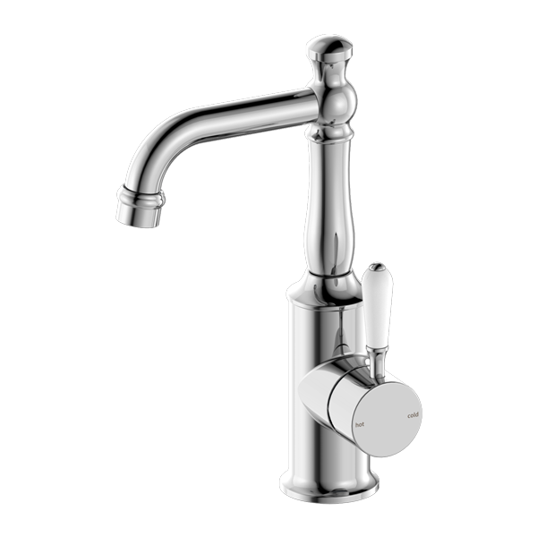 York Basin Mixer With White Porcelain Lever Chrome