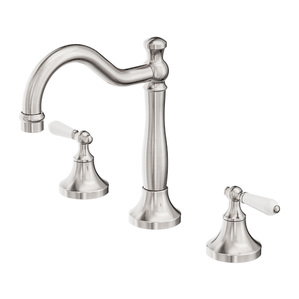 Nero York Basin Set With White Porcelain Lever Brushed Nickel