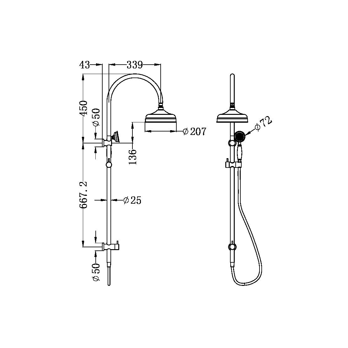 Nero York Federation Twin Shower With White Porcelain Hand Shower Brushed Nickel