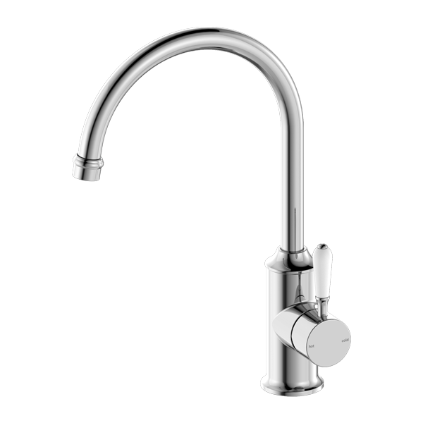 Nero York Kitchen Mixer Goosneck Spout With White Porcelain Lever Chrome
