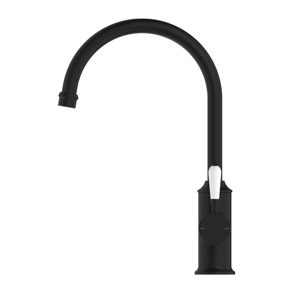 Nero York Kitchen Mixer Goosneck Spout With White Porcelain Lever Matte Black