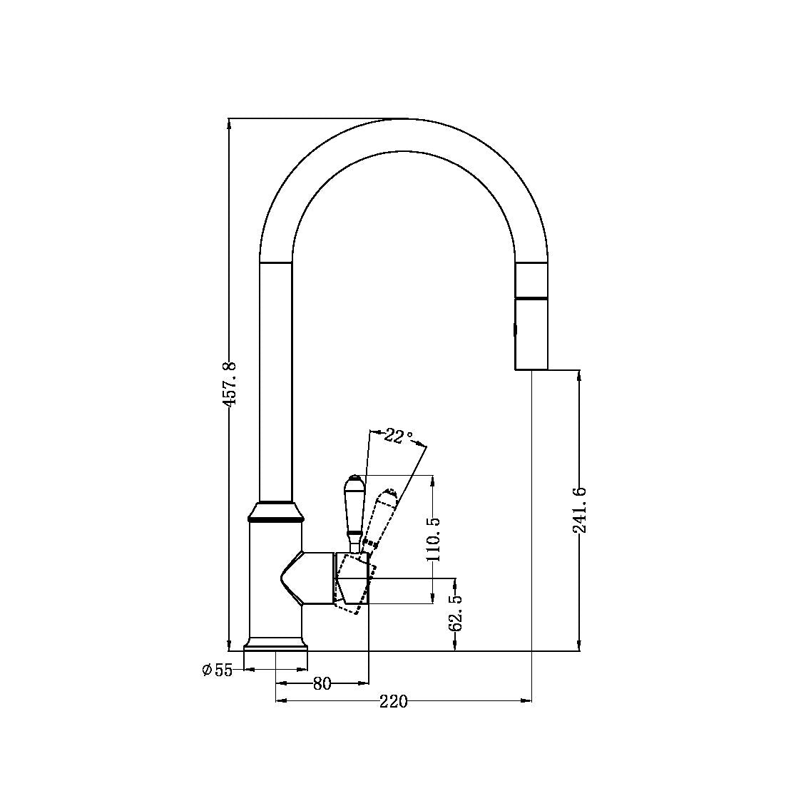 Nero York Pull Out Sink Mixer With Vegie Spray Function With White Porcelain Lever Brushed Nickel