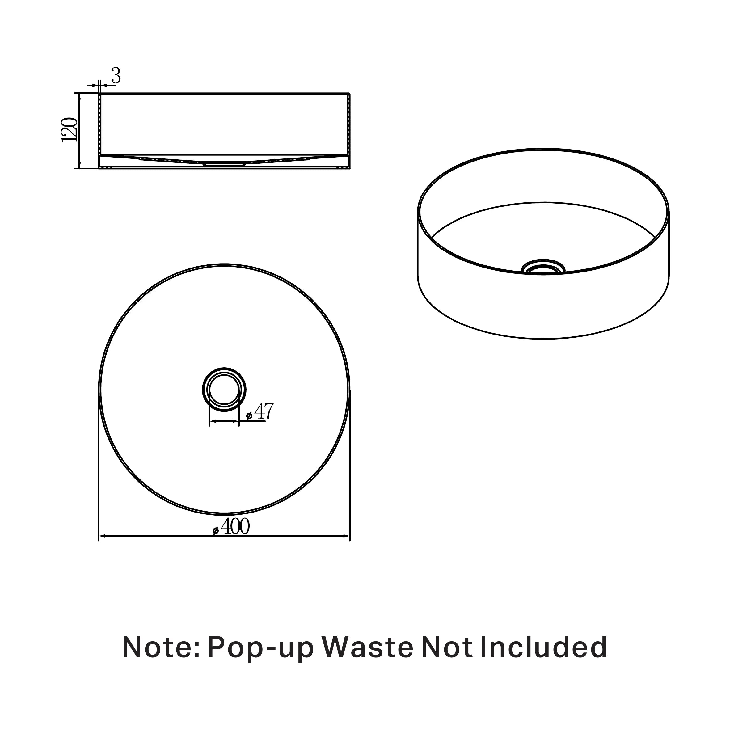 Nero Opal Brushed Gold Stainless Steel Basin 400mm