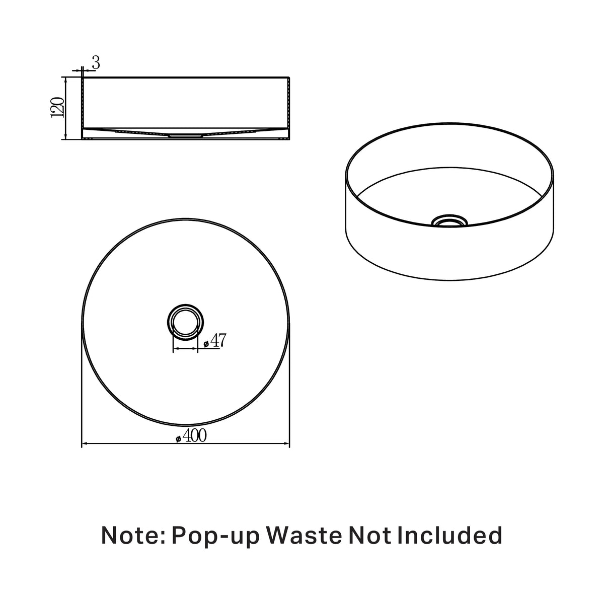 Nero Opal Brushed Gold Stainless Steel Basin 400mm