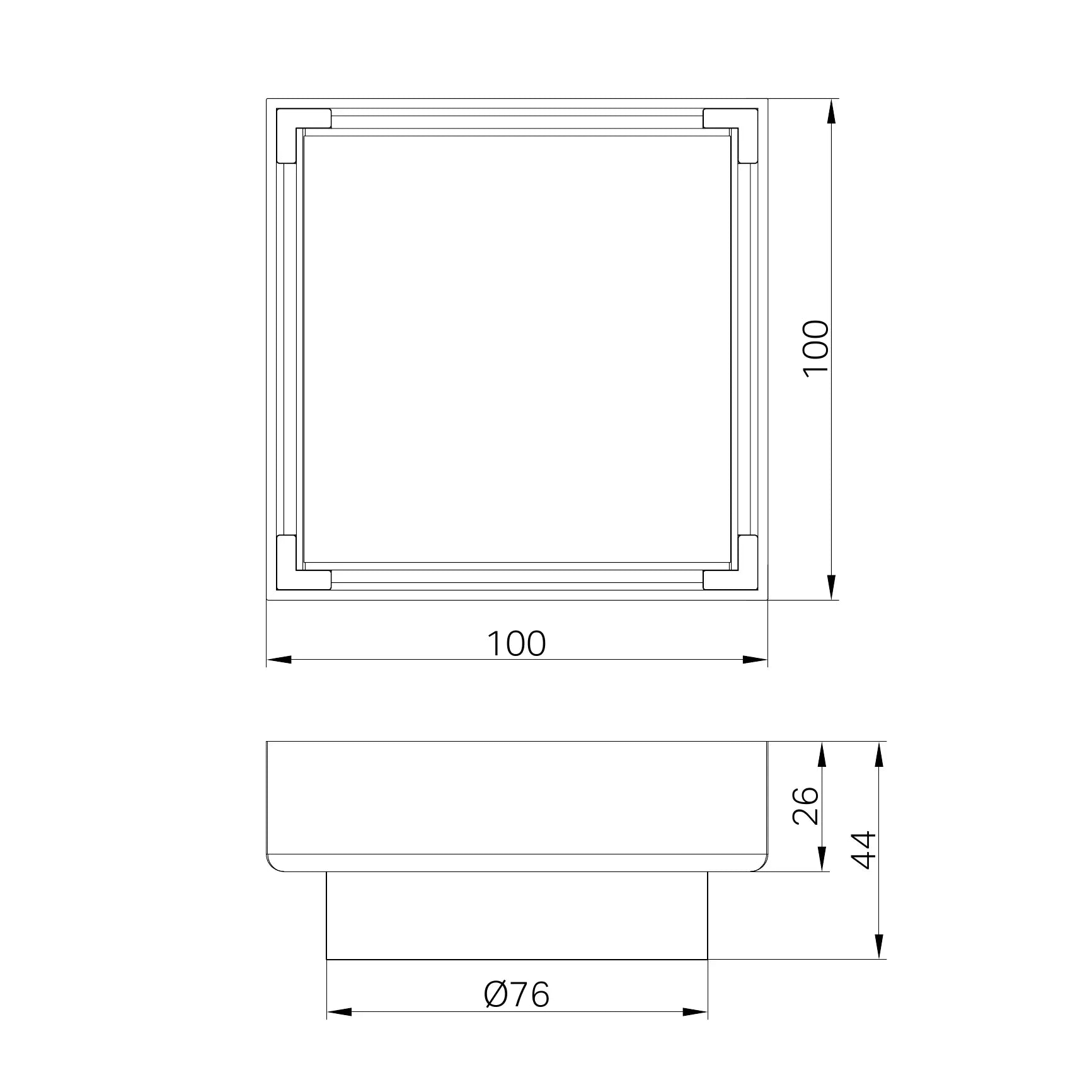 Nero 100mm Square Tile Insert Floor Waste 80mm Outlet Gun Metal