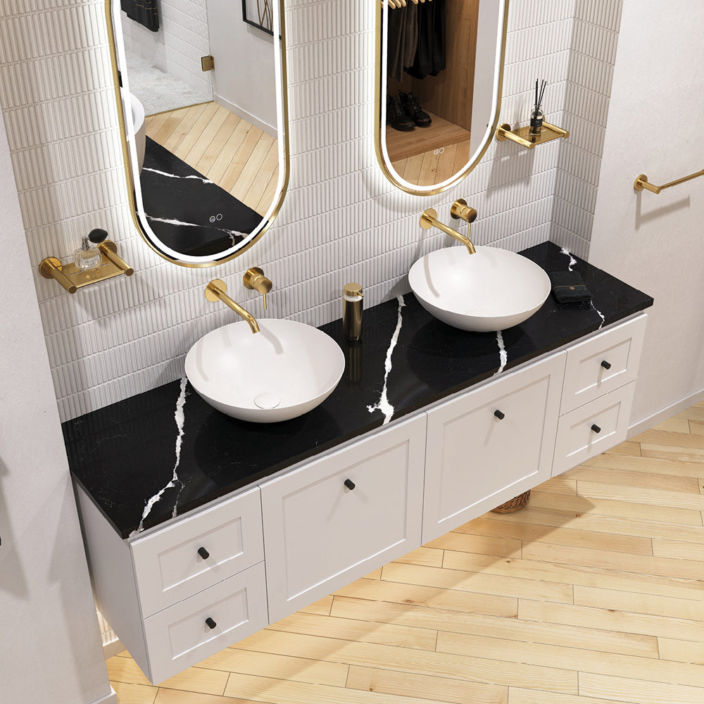 Fienza Nero Vena Silica Free Stone Vanity Benchtop, Rectangular Full Depth