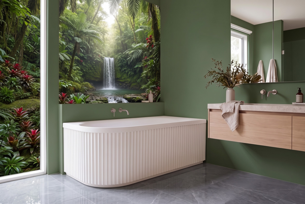 Ovia Kiama V Groove Fluted Right Hand Corner Bath 1700mm Gloss White