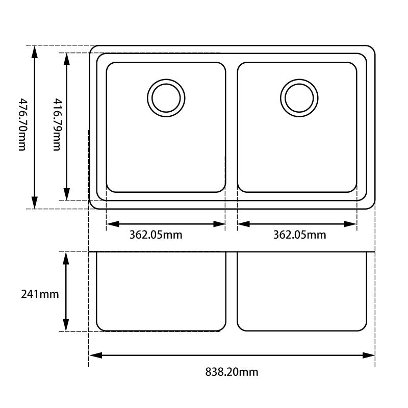 838*476*241mm Black Kitchen Sink Granite Stone Under Mount Double Bowls