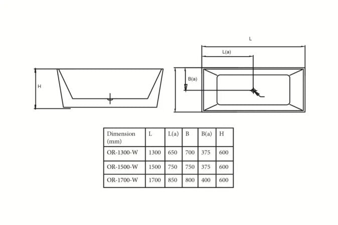 1700mm Orta Free Standing Bath Tub Multi Fit White