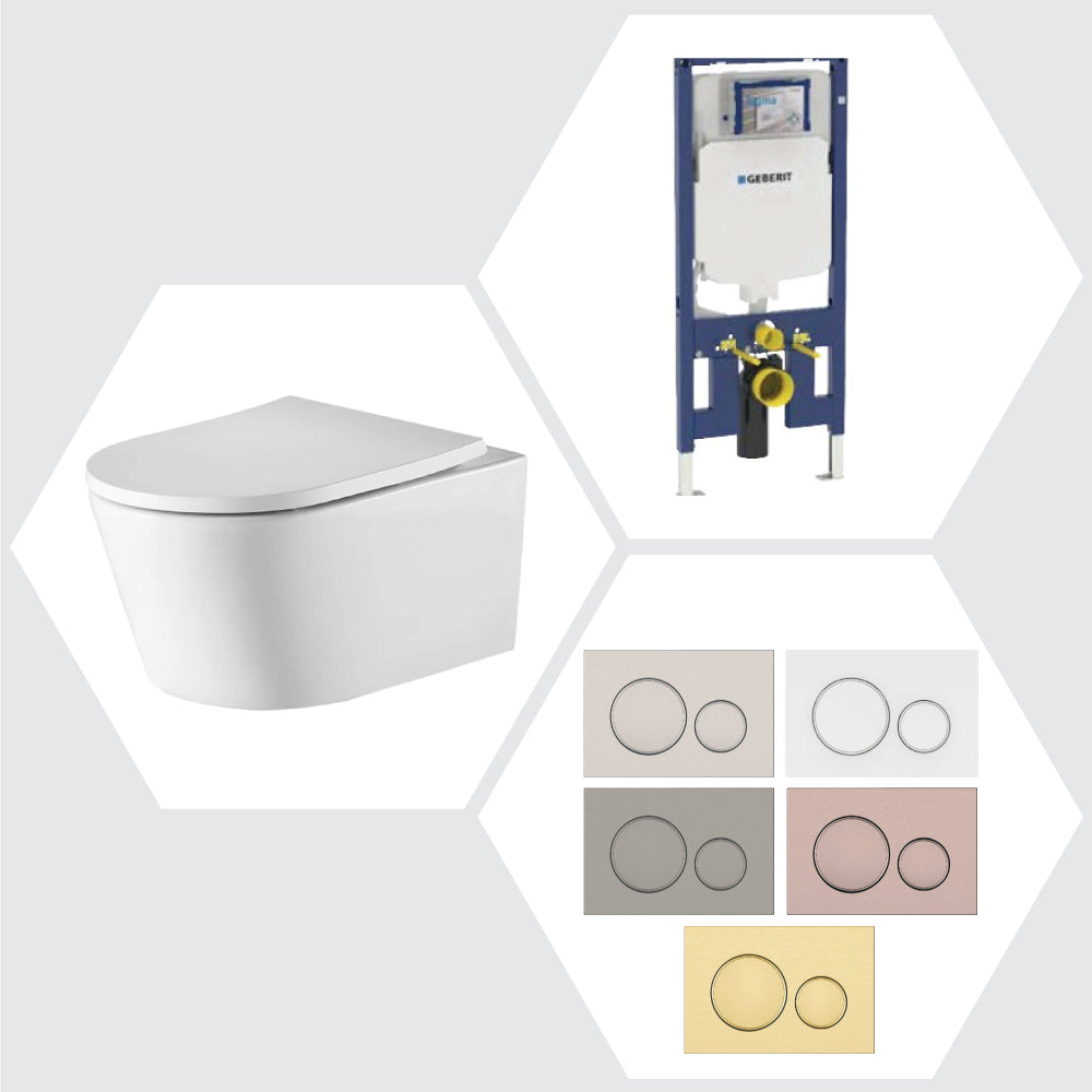 Geberit Oliveri Oslo Wall Hung Rimless Toilet Suite Colour Round Button
