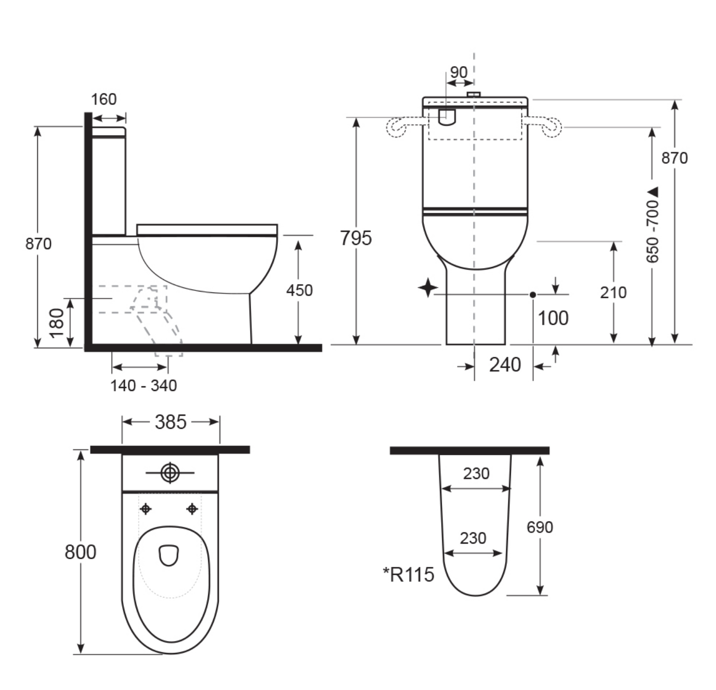 Ovia Care Disabled Back to Wall Rimless Toilet Grey Seat and Grey Buttons