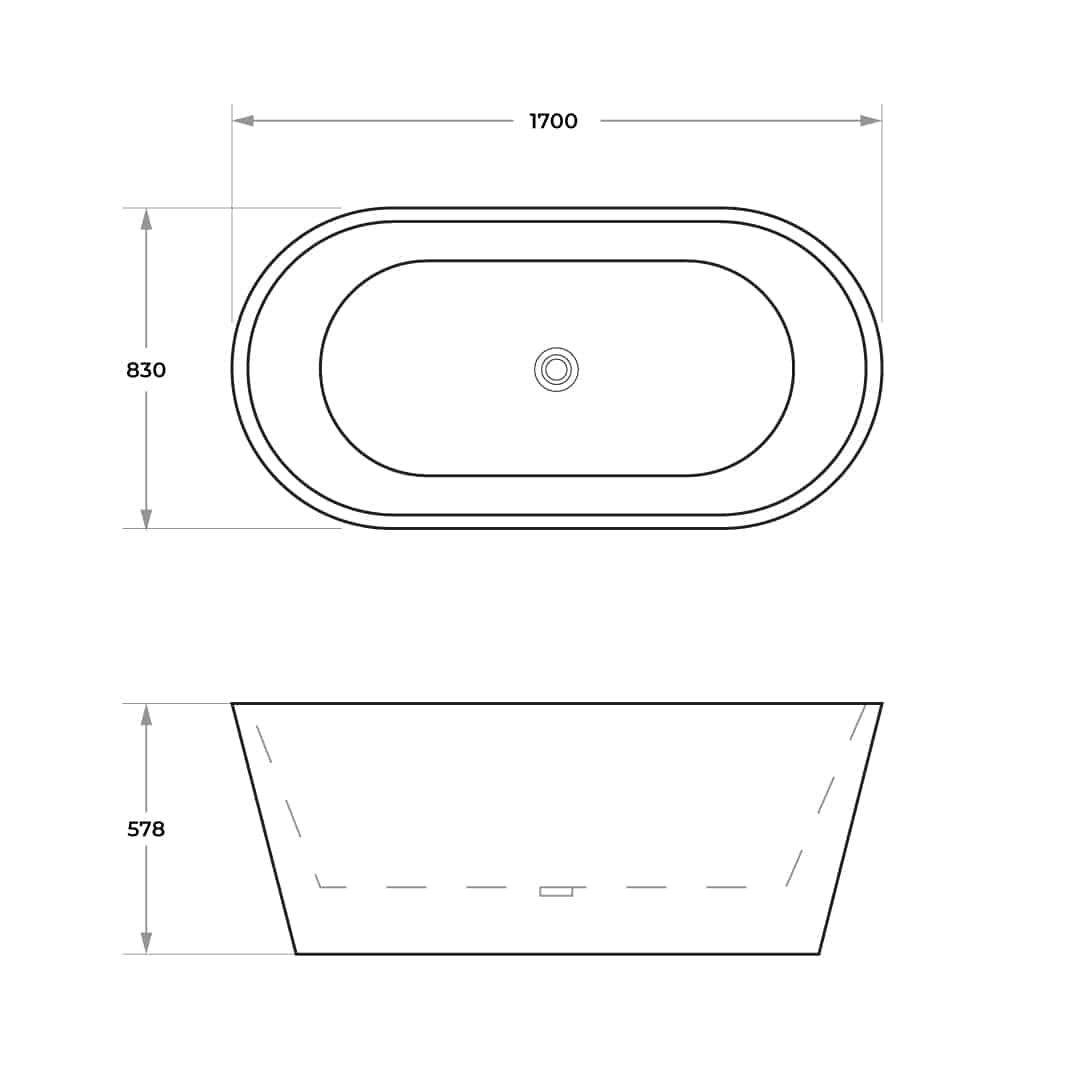 1700x830x578mm Ovia Oval Bathtub Freestanding Acrylic Gloss Black & Gloss White Bath tub NO Overflow