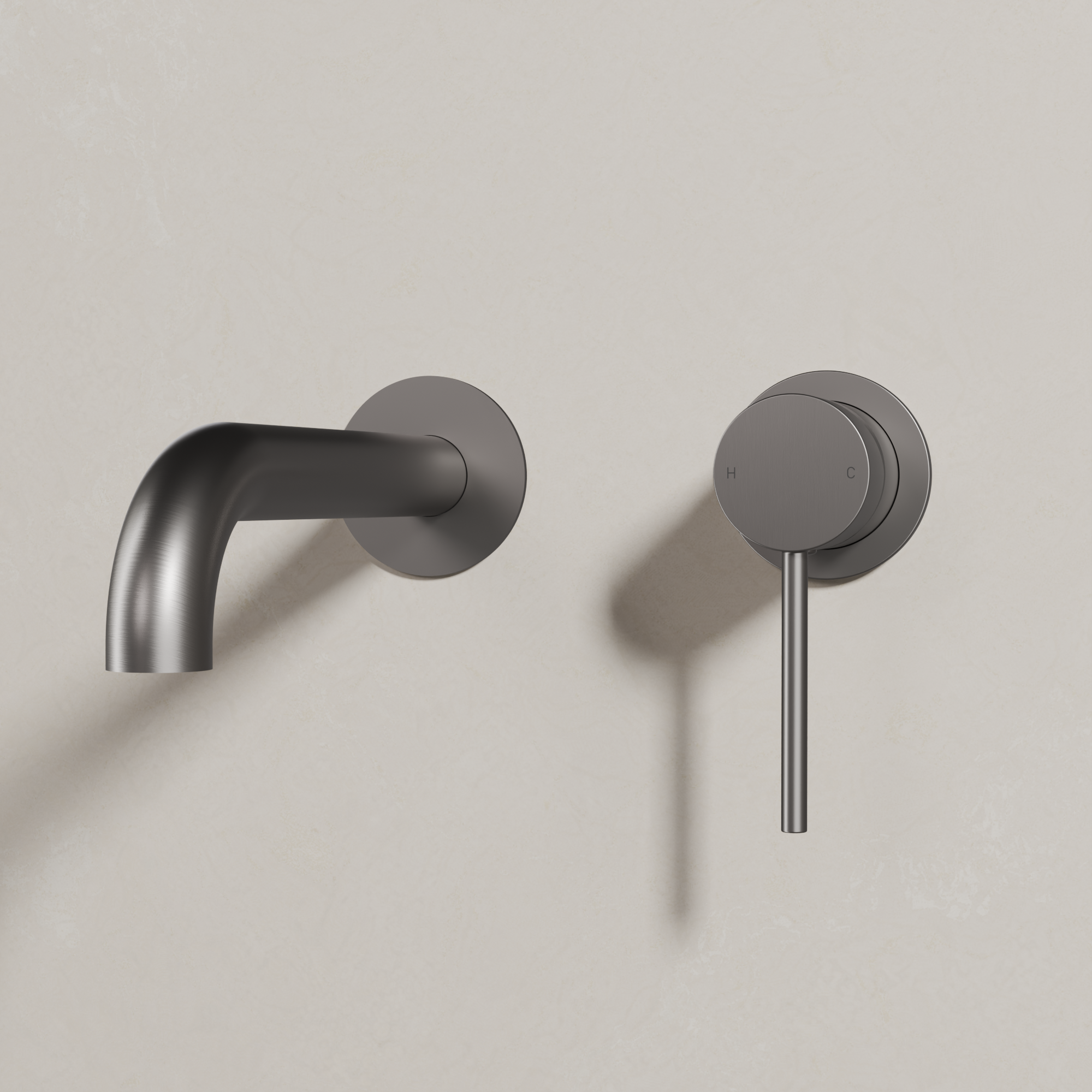 Ovia Milan Wall Bath/Basin Mixer in Gun Metal (shot 2/3)