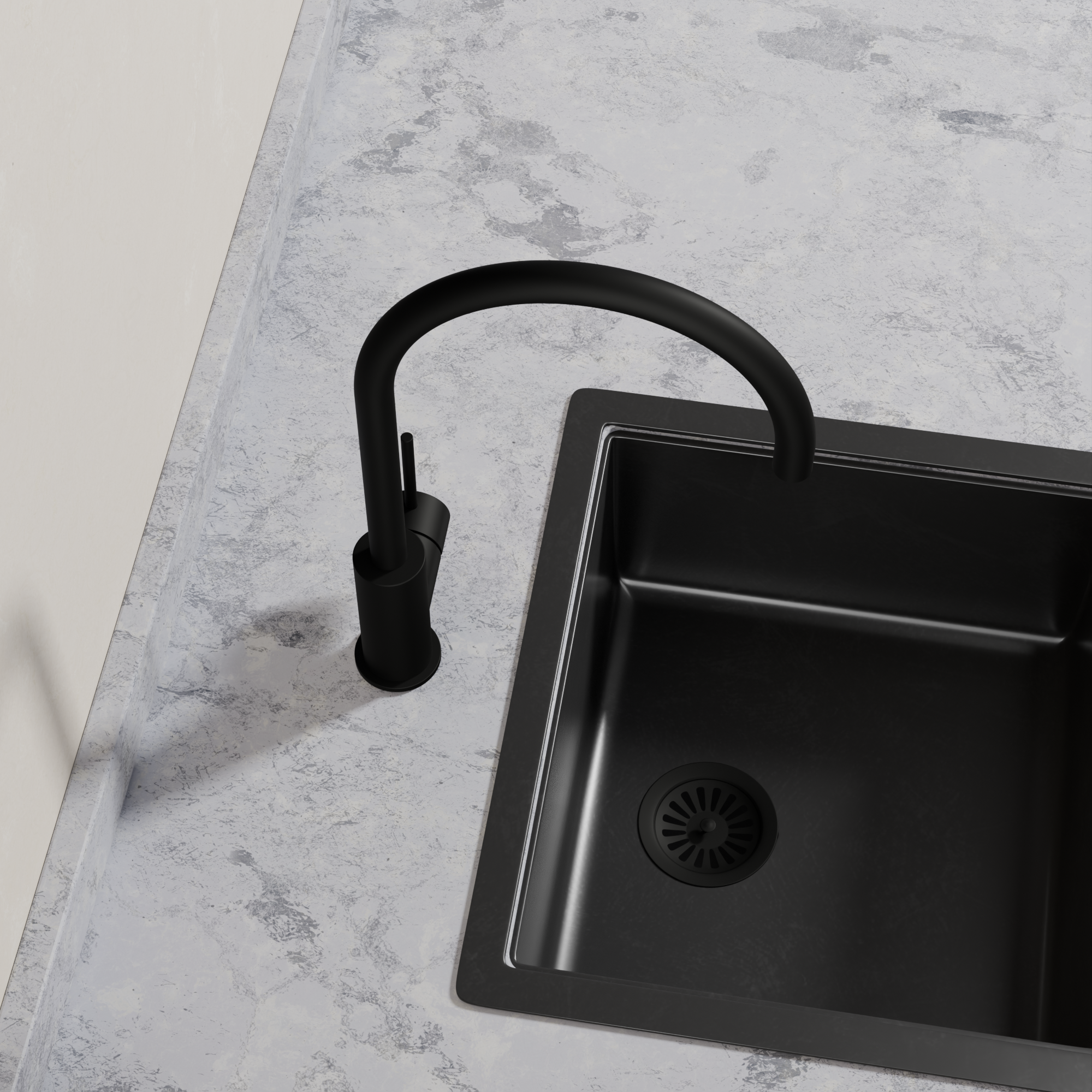 Ovia Milan Gooseneck Kitchen Mixer in Matte Black (4/5)
