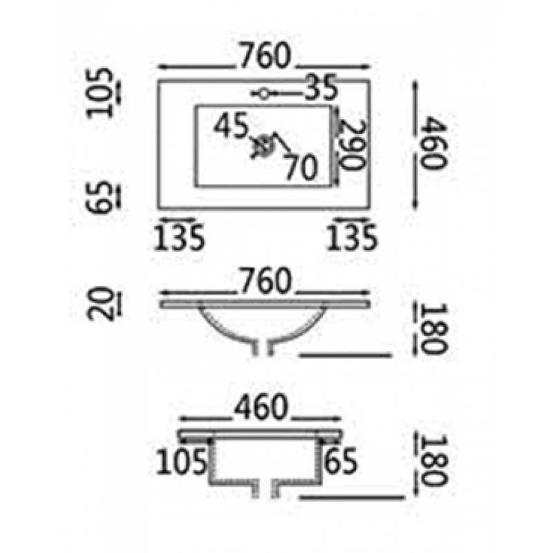 750x460x880mm Bathroom Vanity Kickboard White PVC Ceramic Top /Poly top Freestanding Left Hand Side Drawers Polyurethane Cabinet