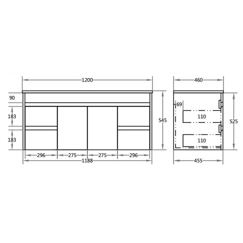 1200x460x550mm Bathroom Vanity Wall Hung White PVC Single Bowl