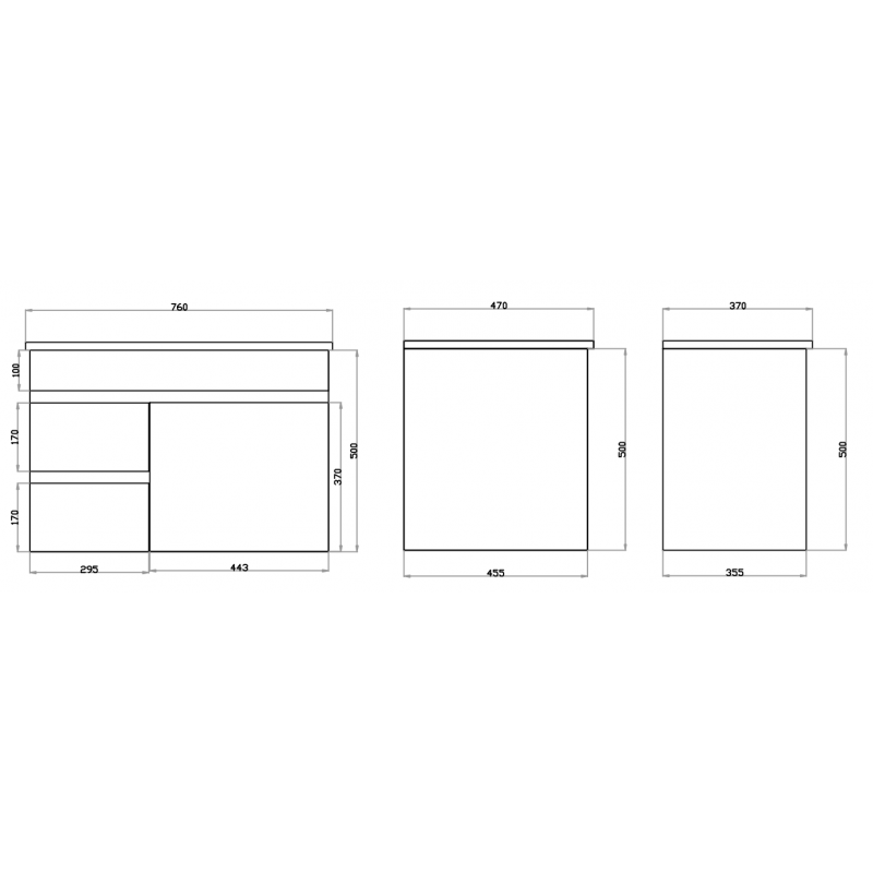750x460x550mm Bathroom Vanity Wall Hung Cabinet Thin Ceramic Top/Poly Top with Left Side Drawers PVC White