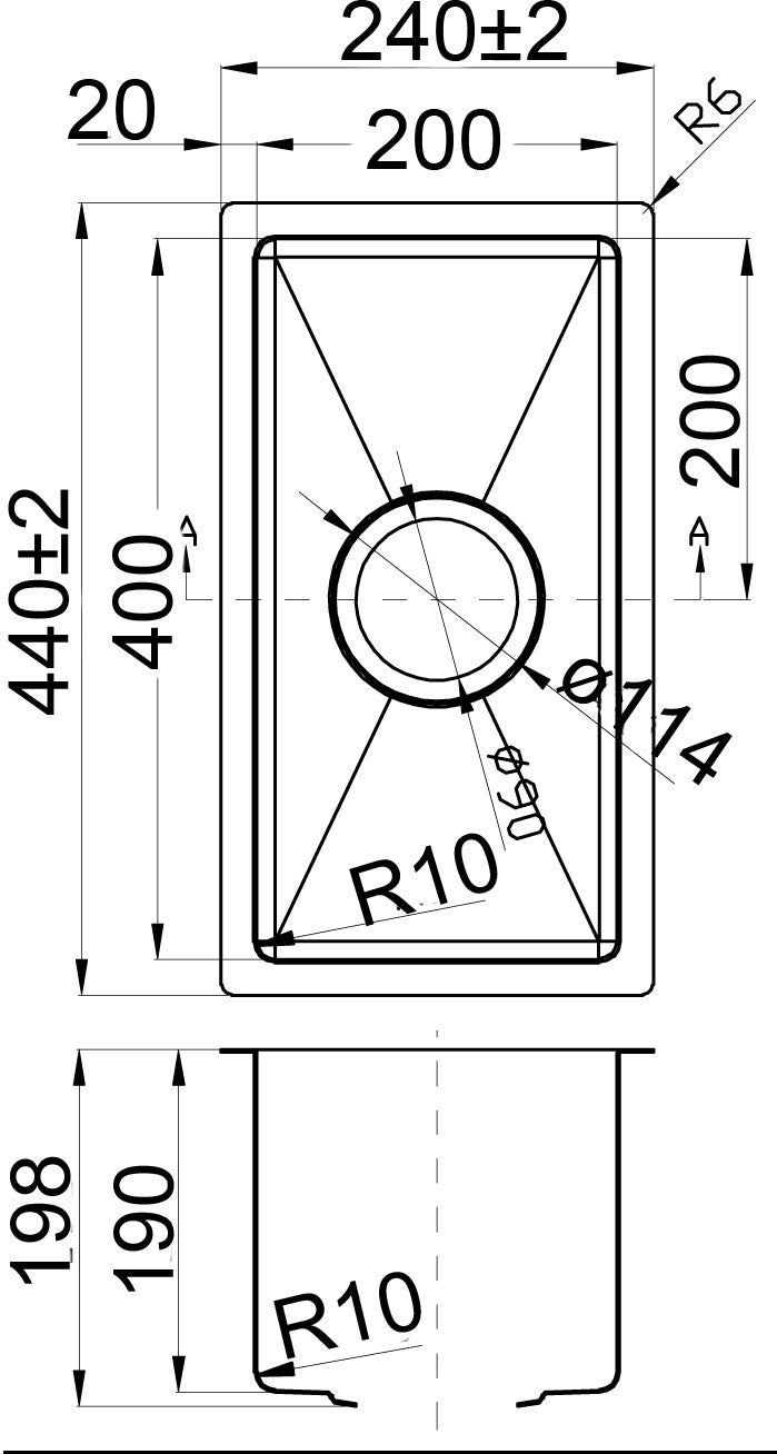 Eden 240x440x200 Single Bowl Stainless Steel Sink Undermount/Above Mount