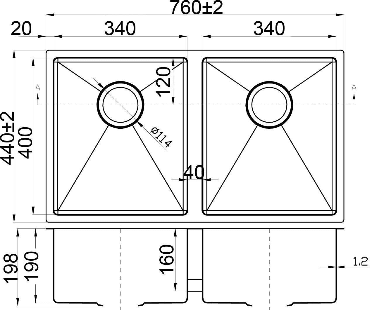 Eden 760x440x200mm Double Bowl Stainless Steel Sink Undermount/Above Mount