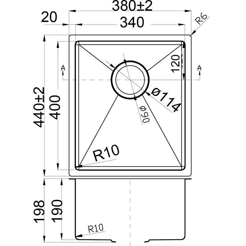 Eden 380x440x200 Single Bowl Stainless Steel Sink Undermount/Above Mount