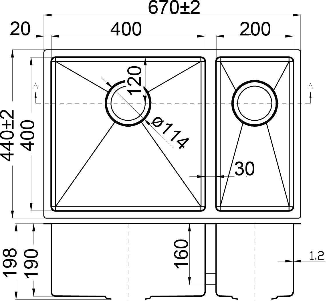 Eden 670x440x200 Bowl and a Half Stainless Steel Sink Undermount/Above Mount