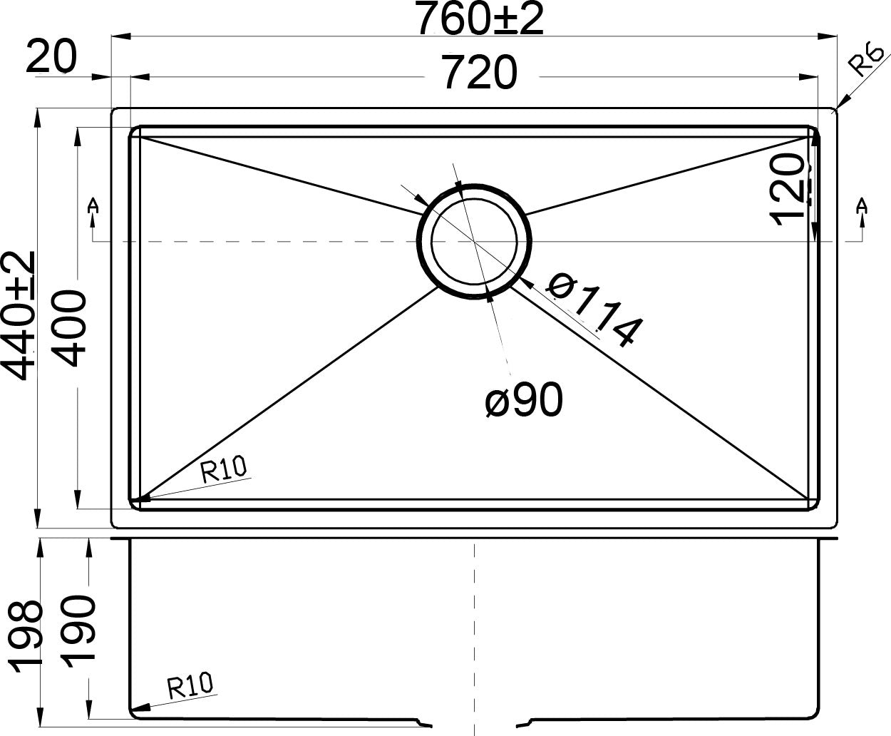 Eden 760x440x200mm Single Bowl Stainless Steel Sink Undermount/Above Mount