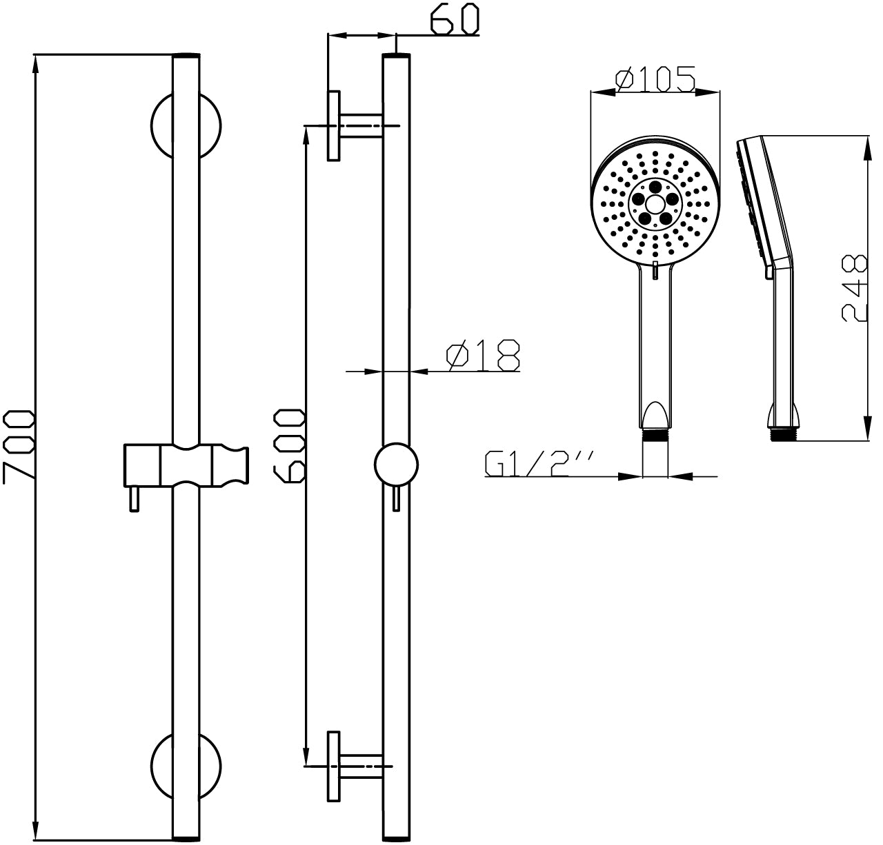 Round Chrome Sliding Rail Hand held Shower Set