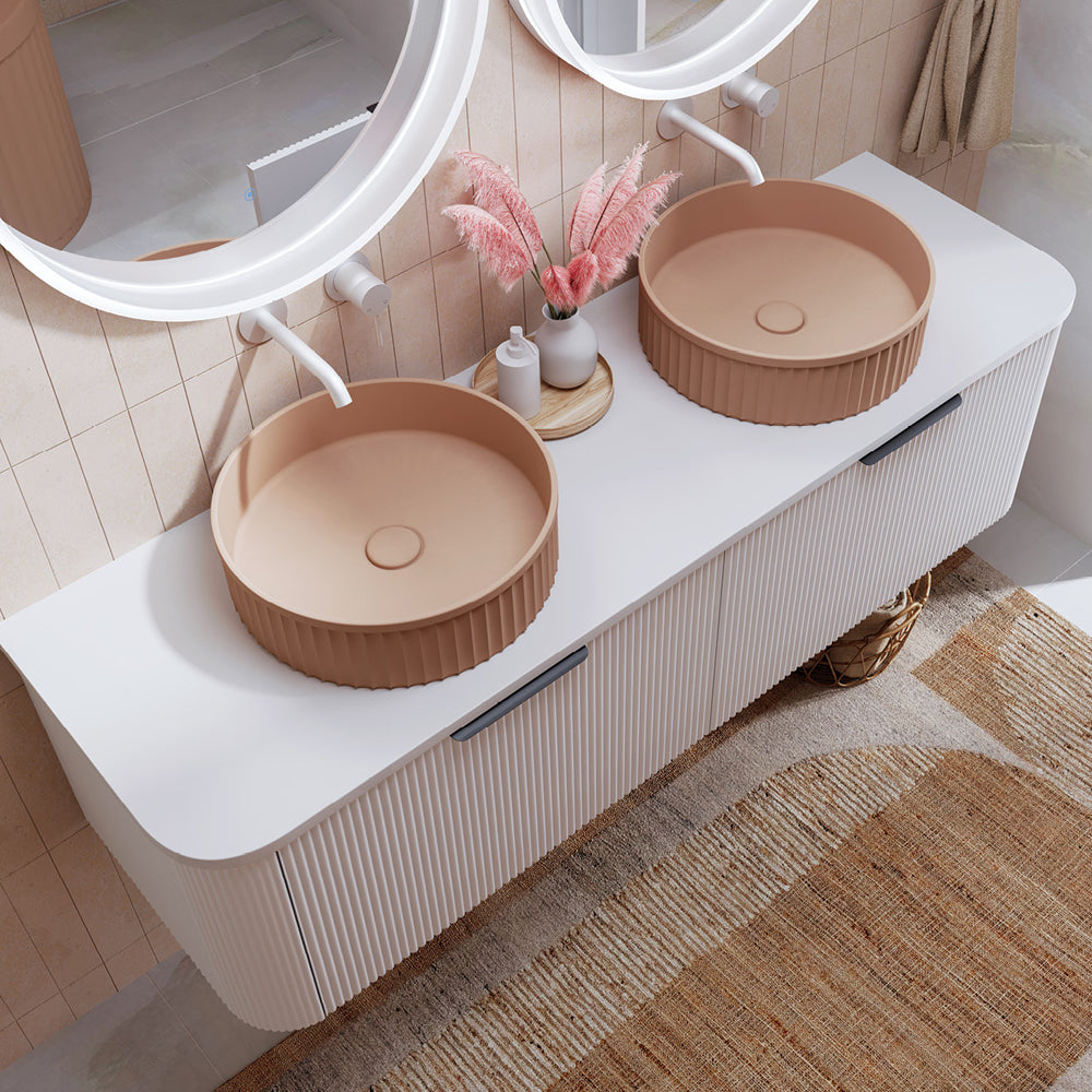 Fienza Pure White Solid Surface Vanity Benchtop, Curved Full Depth